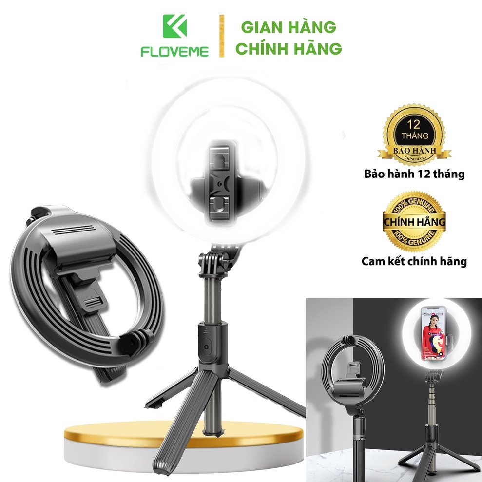 Gậy selfie Floveme -L07 kiêm giá đỡ hỗ trợ Live stream tích hợp vòng đèn Led, Bluetooth 4.0 tiện lợi, Pin 12000 mAh