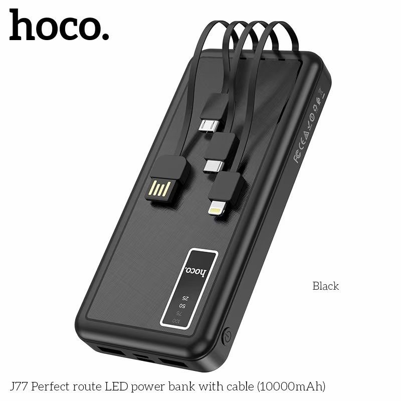 Pin sạc dự phòng đa năng Hoco J77 (10000mAh) đèn LED hiển thị, kèm cáp liền Ligntning, Micro, Type-C - Chính hãng