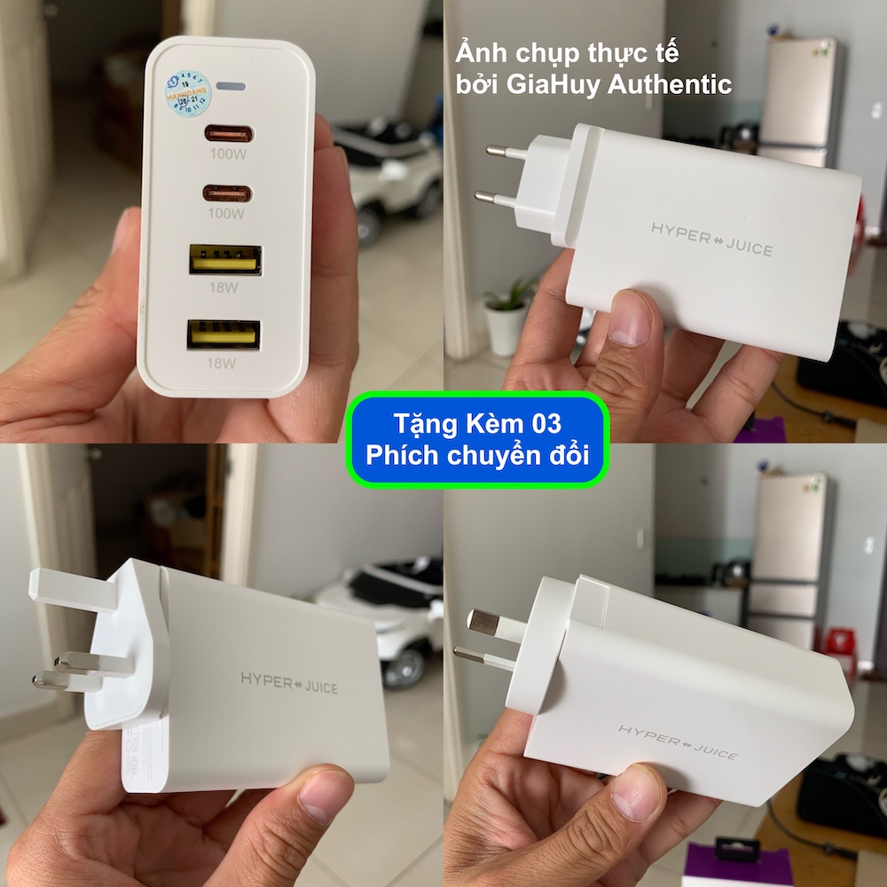 Củ sạc nhanh Macbook Pro, iPad Pro, iPhone 12, Note 10, S10 HYPERJUICE 100W GaN PD 3.0 & QC 3.0