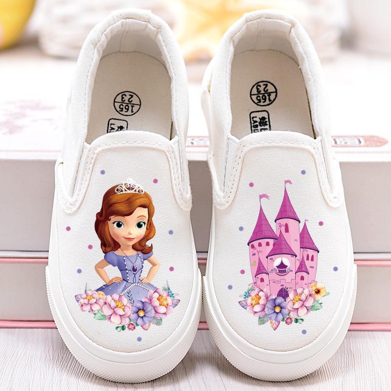 Giày Canvas Màu Trắng In Hình Công Chúa Elsa Cho Bé Gái Tiểu Học