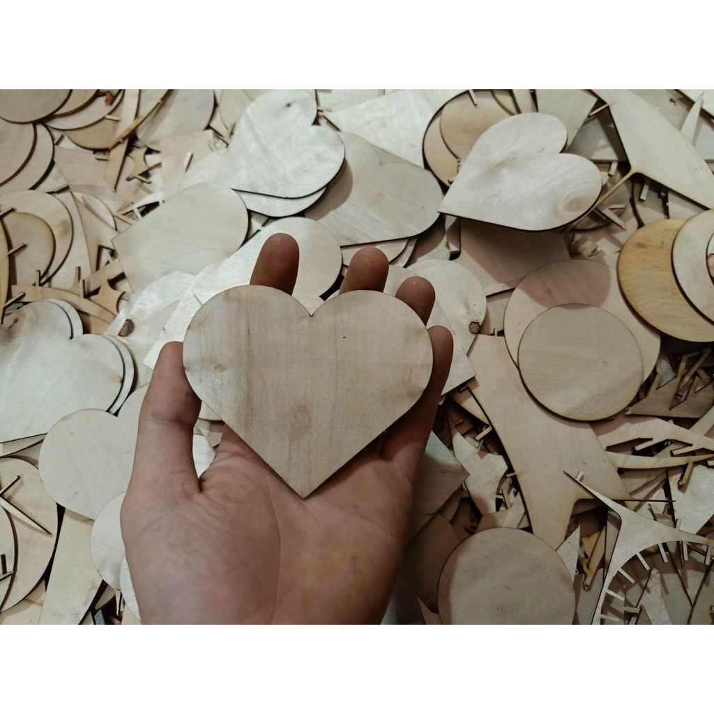 Miếng decor trang trí DIY Trái tim gỗ, hình tròn gỗ, ngôi sao gỗ 10cm