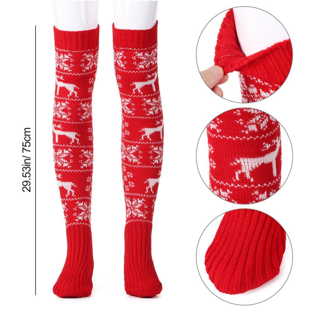 Tất Dệt Kim Dày Giữ Ấm Đầu Gối Phong Cách Giáng Sinh