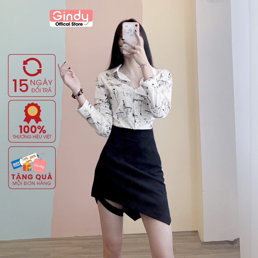 Chân váy ngắn nữ Gindy cạp cao kèm đai chân mẫu mới nhất hàng thiết kế V10072