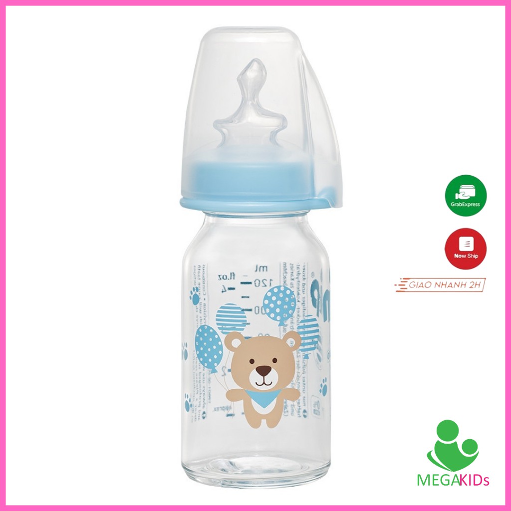 Bình sữa NIP thủy tinh cổ thường 125 ml có núm ty chỉnh nha, chống sặc