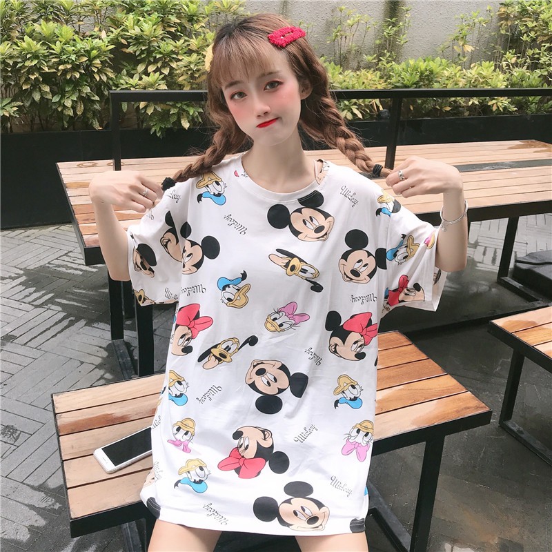Áo Thun Nữ Tay Ngắn In Hình Chuột Mickey Thời Trang Hàn Quốc
