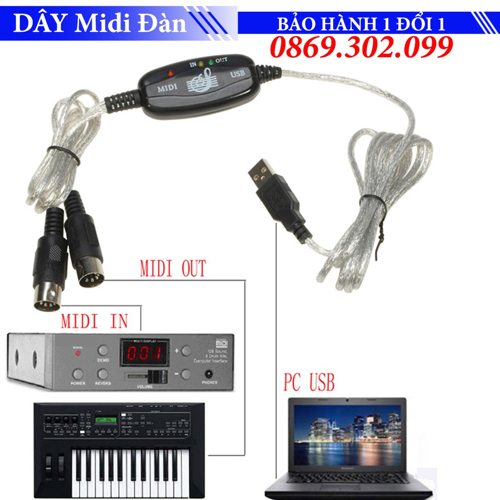Dây Cáp Midi Sang USB Cho Organ - Thiết Bị Chuyển Đổi Âm Thanh Cho Nhạc Cụ Midi Kết Nối Với Máy Tính