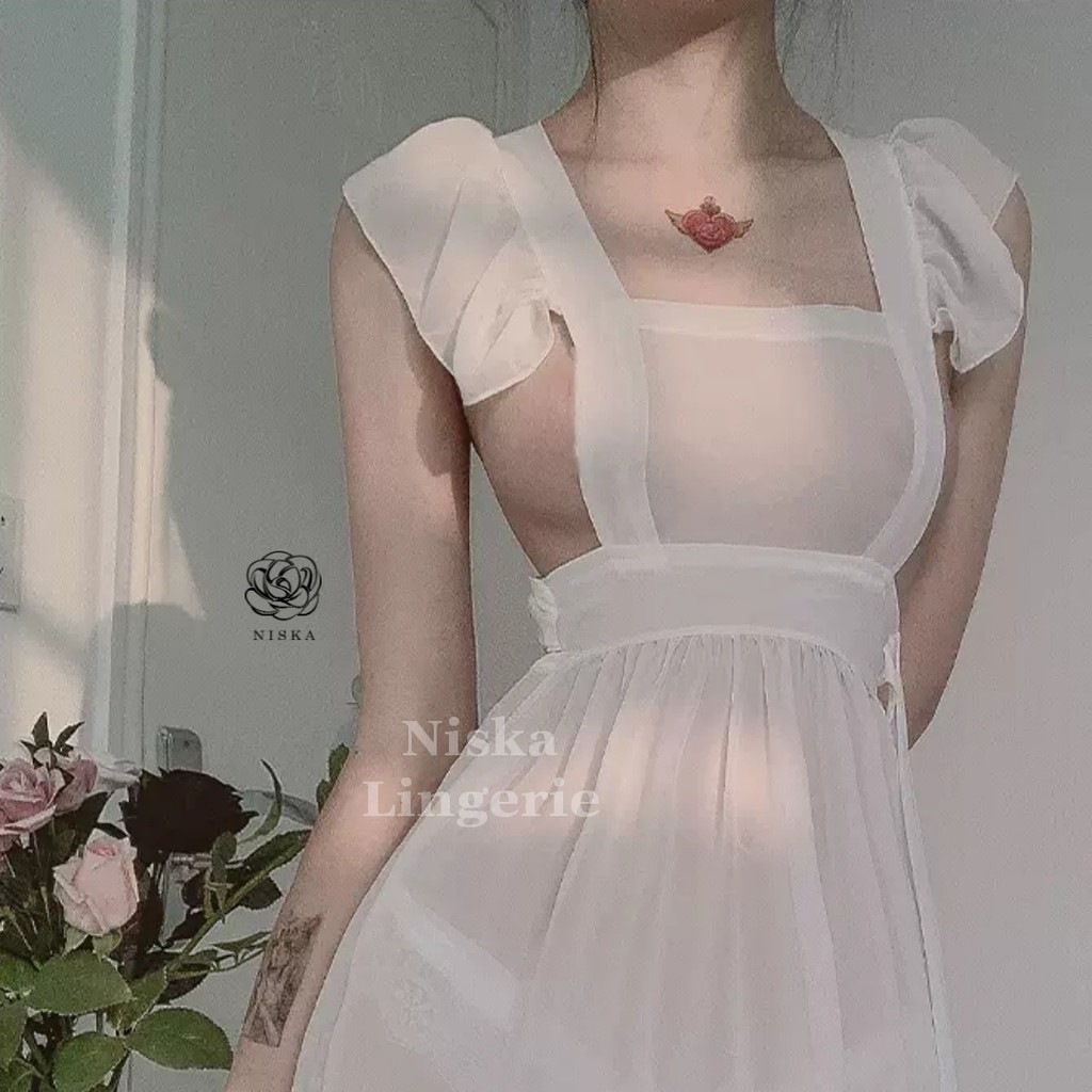 Tạp dề voan kèm vòng cổ chuông (2 phiên bản màu) - Mã D145