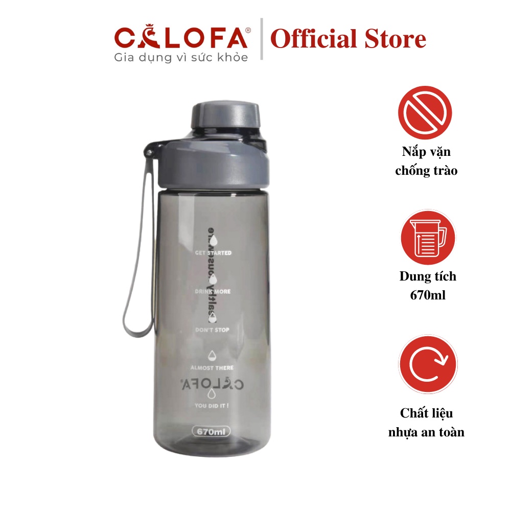 Bình đựng nước thể thao Calofa CA 100 chất liệu nhựa an toàn dung tích 670ml