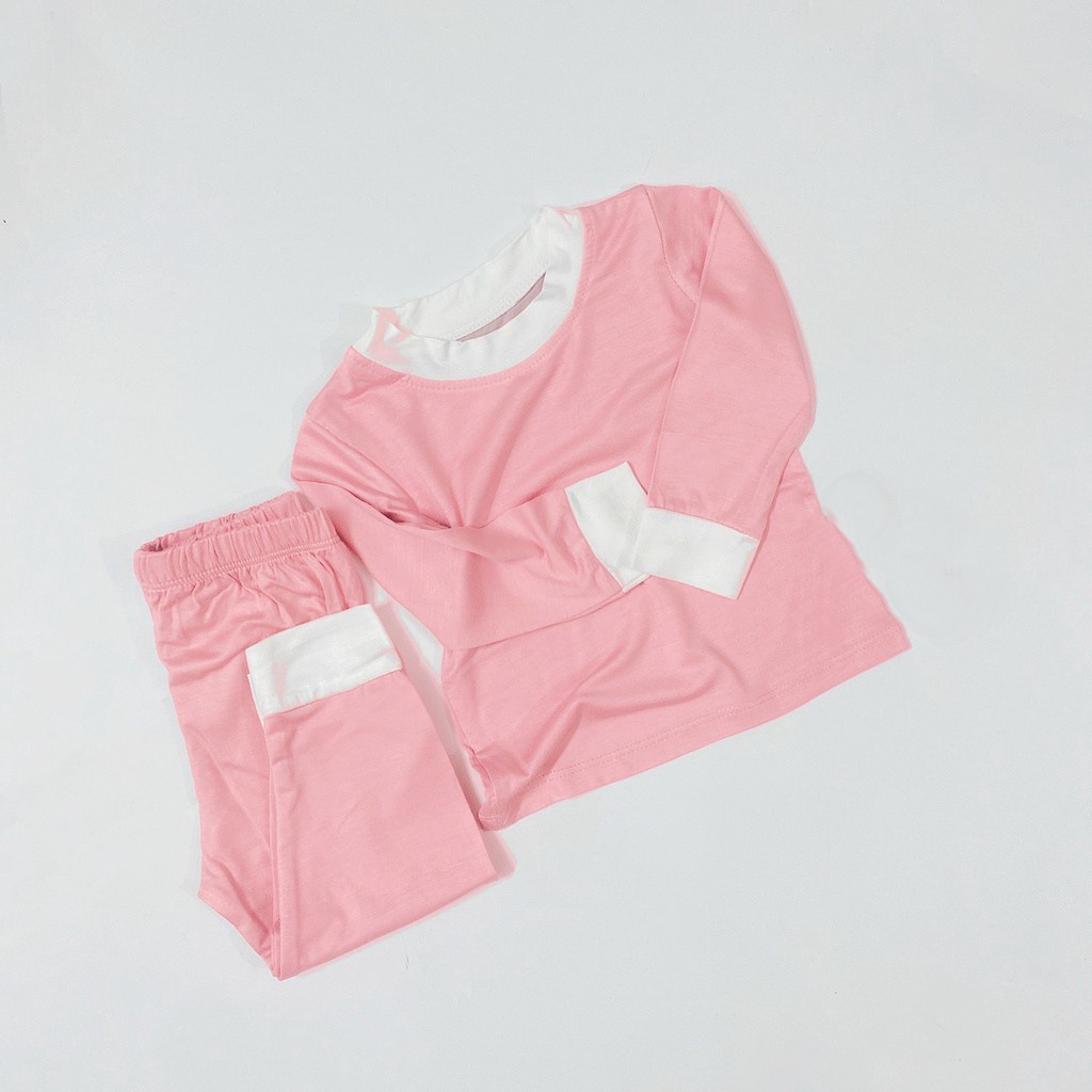 Đồ Bộ Dài Tay Thun Lạnh Nền Màu Trơn Cực Đẹp Cho Bé - Bộ Dài Tay Bé Trai Bé Gái AM803