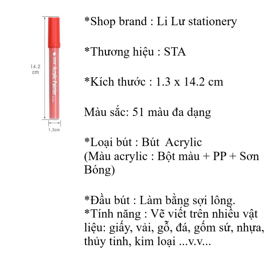 Bút sơn acrylic STA1000 - 51 màu - vẽ trên nhiều chất liệu vẽ graffiti- repaint [Bán Lẻ]