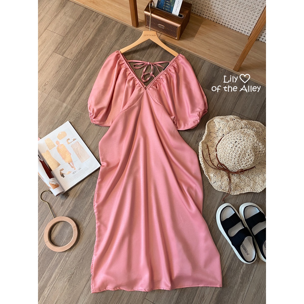 Đầm maxi tay bồng cổ chun nơ