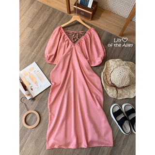 Đầm maxi tay bồng cổ chun nơ