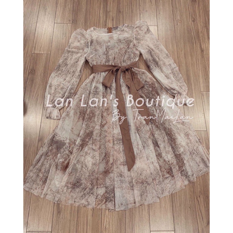 Váy hoa nhí dáng dài TNT, đầm dự tiêc maxi hàng thiết kế 2 lớp cao cấp kèm dây thắt eo | BigBuy360 - bigbuy360.vn