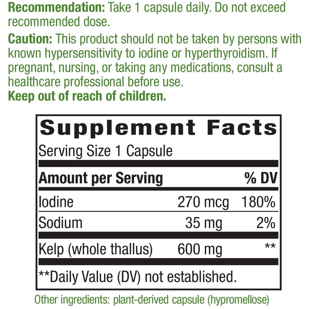 Nature's Way Kelp Support Thyroid Function 600mg - Viên uống hỗ trợ tuyến giáp 180 viên