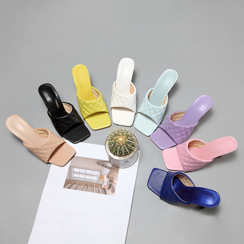 Dép cao gót mũi vuông 8 màu thời trang sành điệu cho nữ Size 35-42