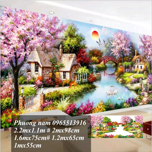 Tranh đính đá tổ ấm hạnh phúc 220x110cm 2mx98cm 160x75xcm1mx55cm