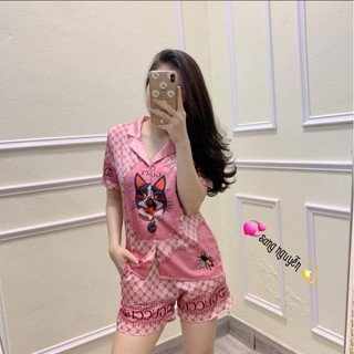 Đồ bộ nữ mặc tại nhà - bộ lụa áo cộc quần đùi