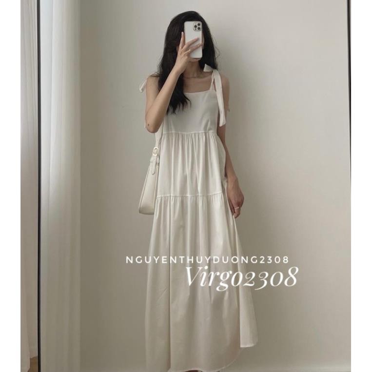 [Ảnh thật/Sẵn]Váy thô đũi dáng babydoll 2 dây nơ vai/Đầm thô đũi babydoll | BigBuy360 - bigbuy360.vn