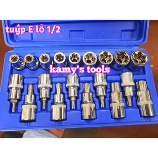 Bộ Tuýp E E10-E24 Bộ Tuýp Lú Đầu Sao T20-T70 Đầu Vuông 12.7mm, Bộ Khẩu E, Bộ Khẩu Lú Đầu Sao