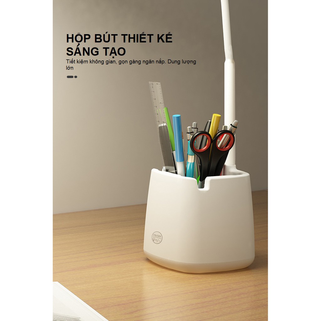 Đèn Bàn Học Đọc Sách LED Chống Cận 03 Chế Độ Ánh Sáng Vàng Bảo Vệ Mắt Có Hộp Bút Và Giá Để Điện Thoại - HV Store 277
