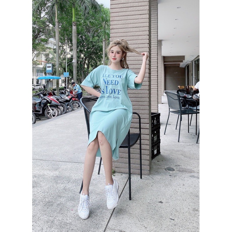 Đầm THUN THÁI form rộng-xẻ tà