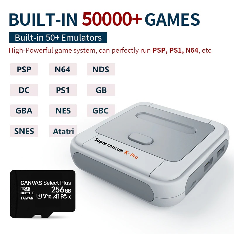 HOTMáy Chơi Game Super Console X Pro 4K HD Retro dành cho PSP / PS1 / DC / N64-Tặng Kèm 2 Tay Cầm Chơi Game Không Dâ