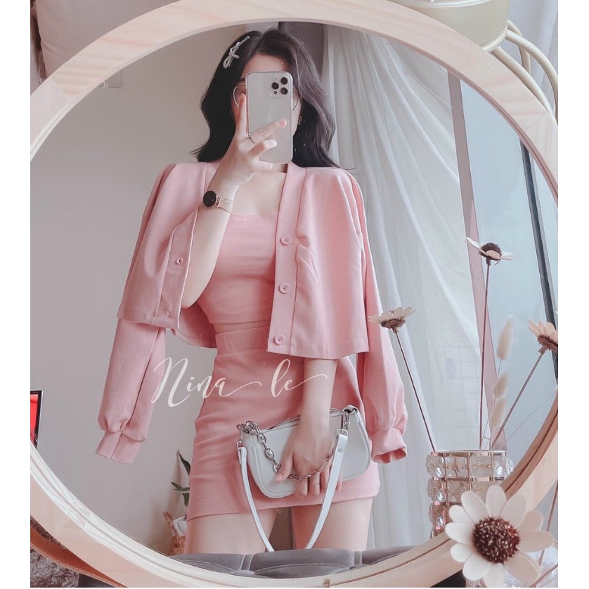 Set ba món áo hai dây kèm chân váy khoác cardigan siêu cute cho nàng dễ thương dạo phố