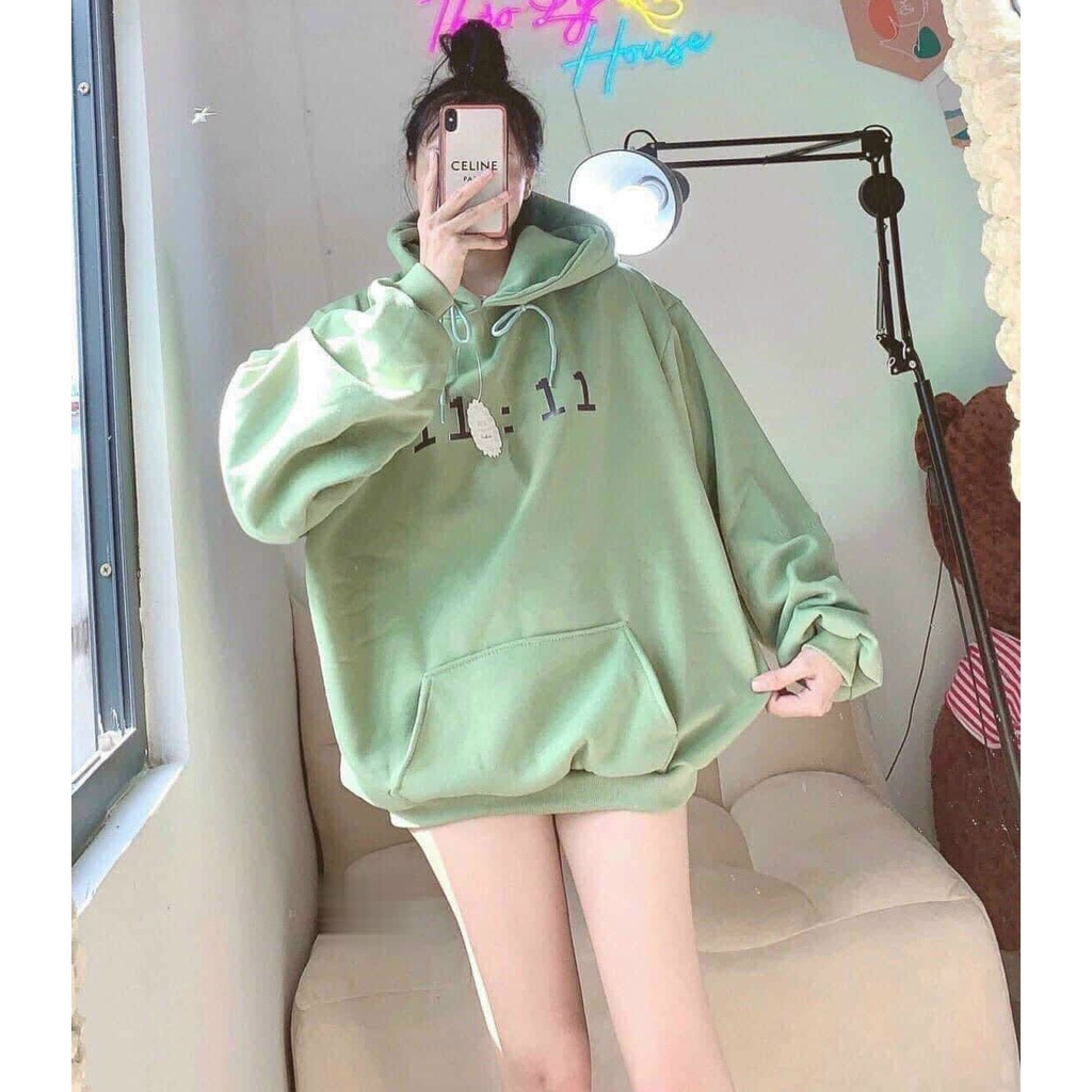 ÁO HOODIE NỮ IN GIỜ 11:11 CHẤT NỈ DÀY DẶN CÓ 4 MÀU LỰA CHỌN FORM RỘNG MÁT