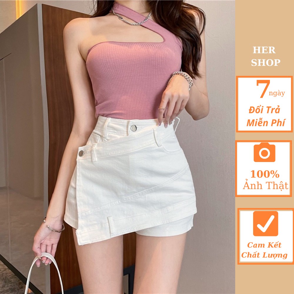 Quần Váy Nữ HER SHOP Lưng Cao Tà Đắp Chéo, Quần Sooc Giả Váy KaKi Phong Cách Hàn Quốc Qv17