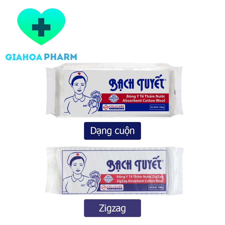 Bông y tế thấm nước Bạch Tuyết 100g - Lau rửa vết thương, cầm máu, thấm dịch, vệ sinh cho bé, tẩy trang