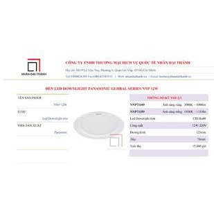 [GIAN HÀNG UY TÍN] [HÀNG CHÍNH HÃNG] Đèn LED âm trần Panasonic 12W NNP73359