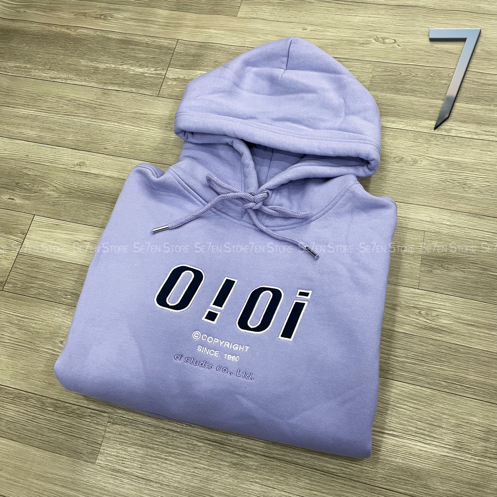 Áo Hoodie OIOI 5252 Nỉ Bông form rộng Unisex nam nữ phong cách Hàn Quốc hai màu tím khoai môn và trắng Cream