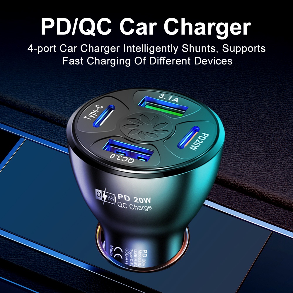 Bộ sạc nhanh BLALION 4 cổng USB QC3.0 3.1A PD20W Type-C tiện lợi cho ô tô