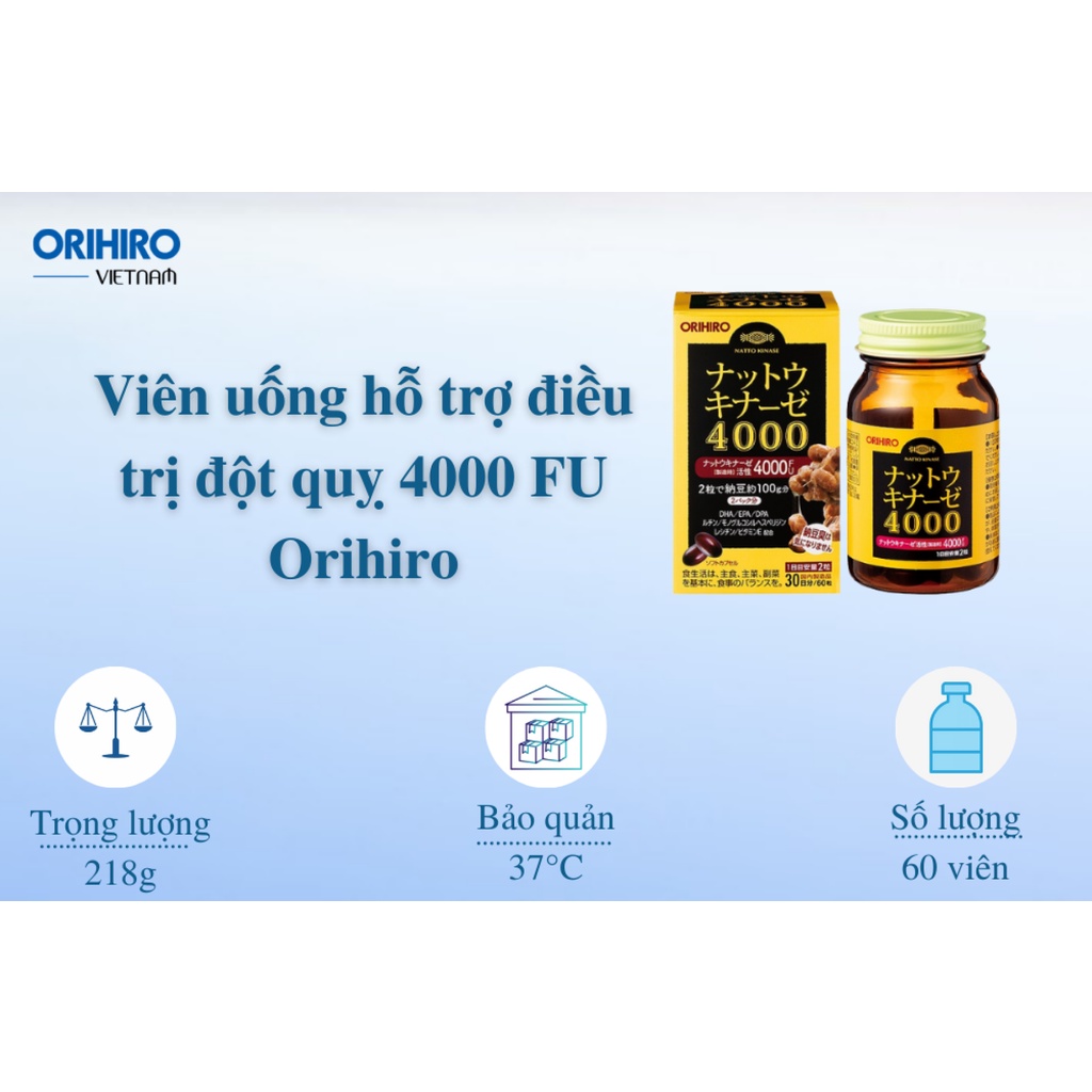 Viên uống hỗ trợ điều trị đột quỵ 4000 FU Orihiro (60 viên)