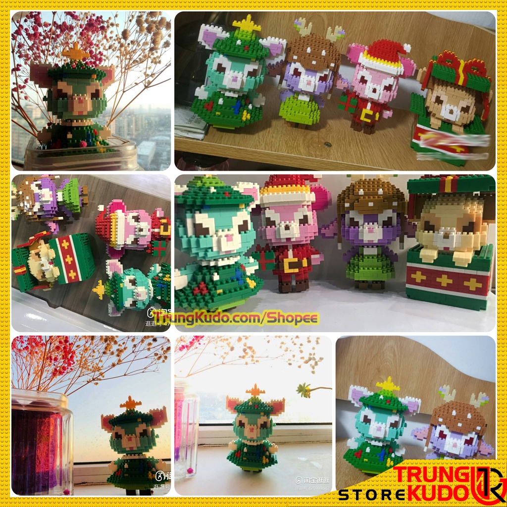 Mô hình Thỏ Stella Lou Phiên Bản Noel Và Gấu Disney Merry Christmas dạng đồ chơi xếp hình làm quà tặng, đồ decor