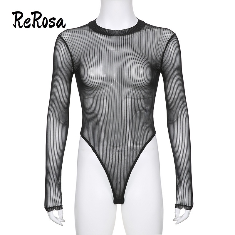 Rerosa Bộ Áo Liền Quần Dài Tay Phối Lưới Ôm Dáng Cắt Xẻ Quyến Rũ Cho Nữ | BigBuy360 - bigbuy360.vn