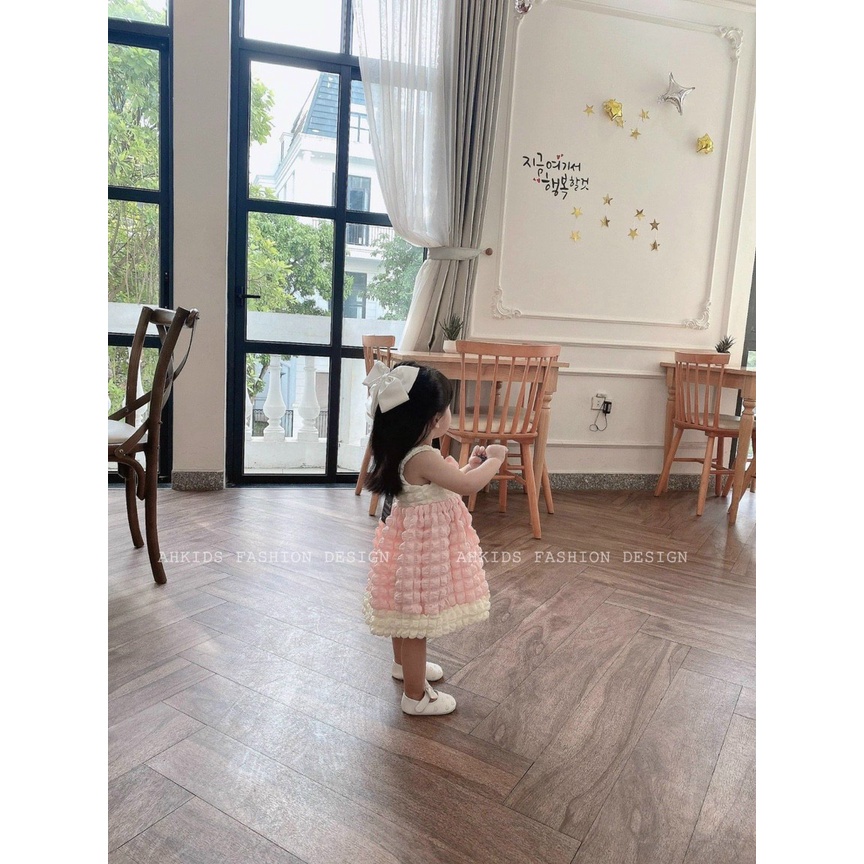 Váy cho bé gái xốp hồng 2 dây đính nơ 8-22kg