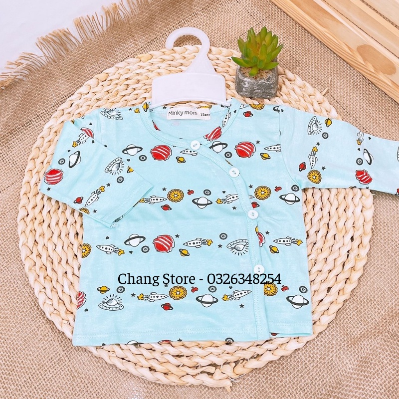 Áo Tay Dài/ Tay Ngắn Màu Vải Thun Lạnh Cao Cấp Minky Mom In Hình Động Vật Cho Bé Từ 3-6kg