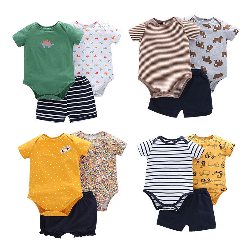 Bộ Đồ 3 Món Quần Áo Bé Trai Body Tay Ngắn Bodysuit Liền Thân Và Quần Ngắn Set Mùa Hè Thời Trang Cho Bé Trẻ em Sơ Sinh 0-24 Tháng