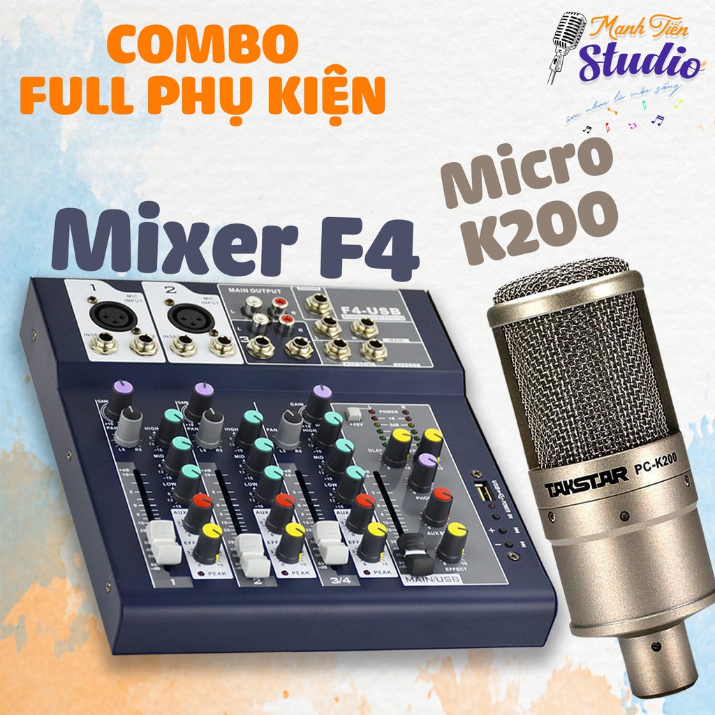 [Giá Rẻ Nhất Sàn] Mixer F4 usb bluetooth - Micro thu âm chuyên nghiệp K200 dành cho live stream fb, bigo, dễ lắp đặt