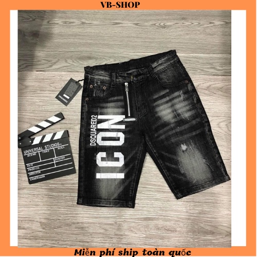 Quần short jean nam in chữ, mix khóa kéo độc lạ, vải dày dặn co giãn bốn chiều form regular 005
