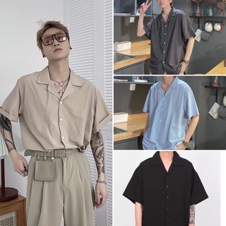 Áo sơ mi tay ngắn Cổ Vest Đen Unisex BC015