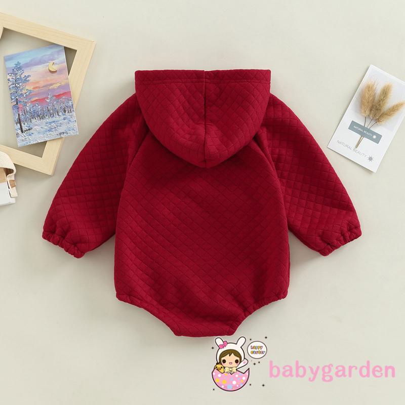 Bộ Áo Liền Quần Dài Tay Có Mũ Trùm Màu Trơn Phối Túi Trước Thời Trang Thu Đông Cho Bé Từ 0-24 Tháng Tuổi