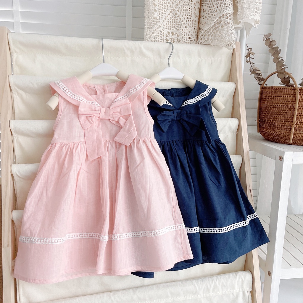 Váy hè sát nách viền ren trắng cho bé gái 8-19kg (1-5 tuổi)