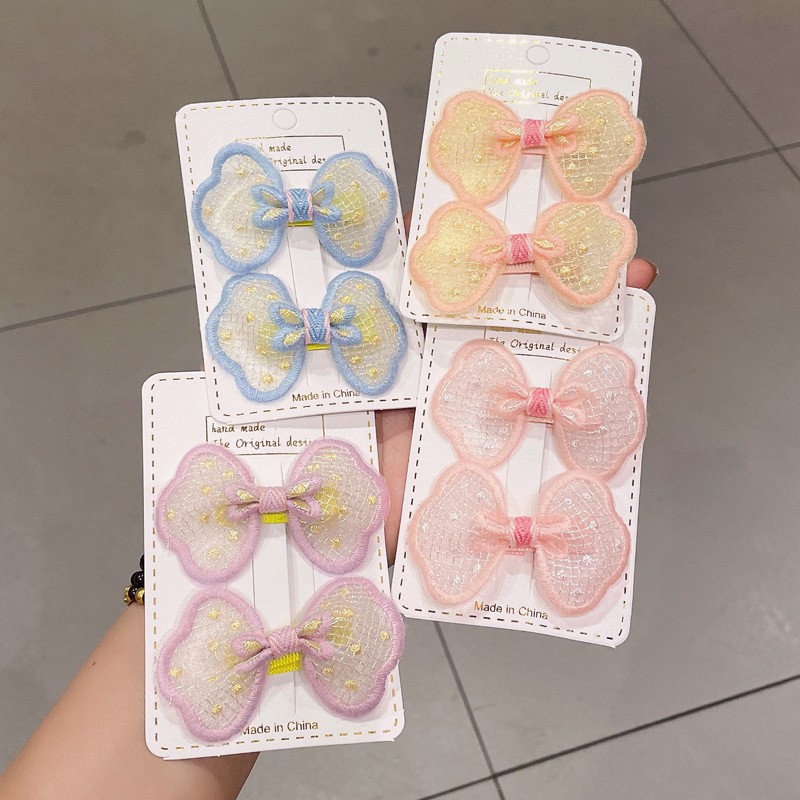 Set 2 Kẹp Tóc Thêu Họa Tiết Dễ Thương Phong Cách Hàn Quốc Cho Bé Gái