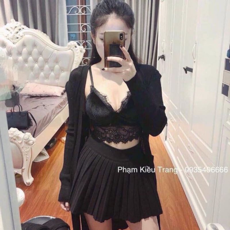 Áo bra nhung viền ren hàng Quảng Châu