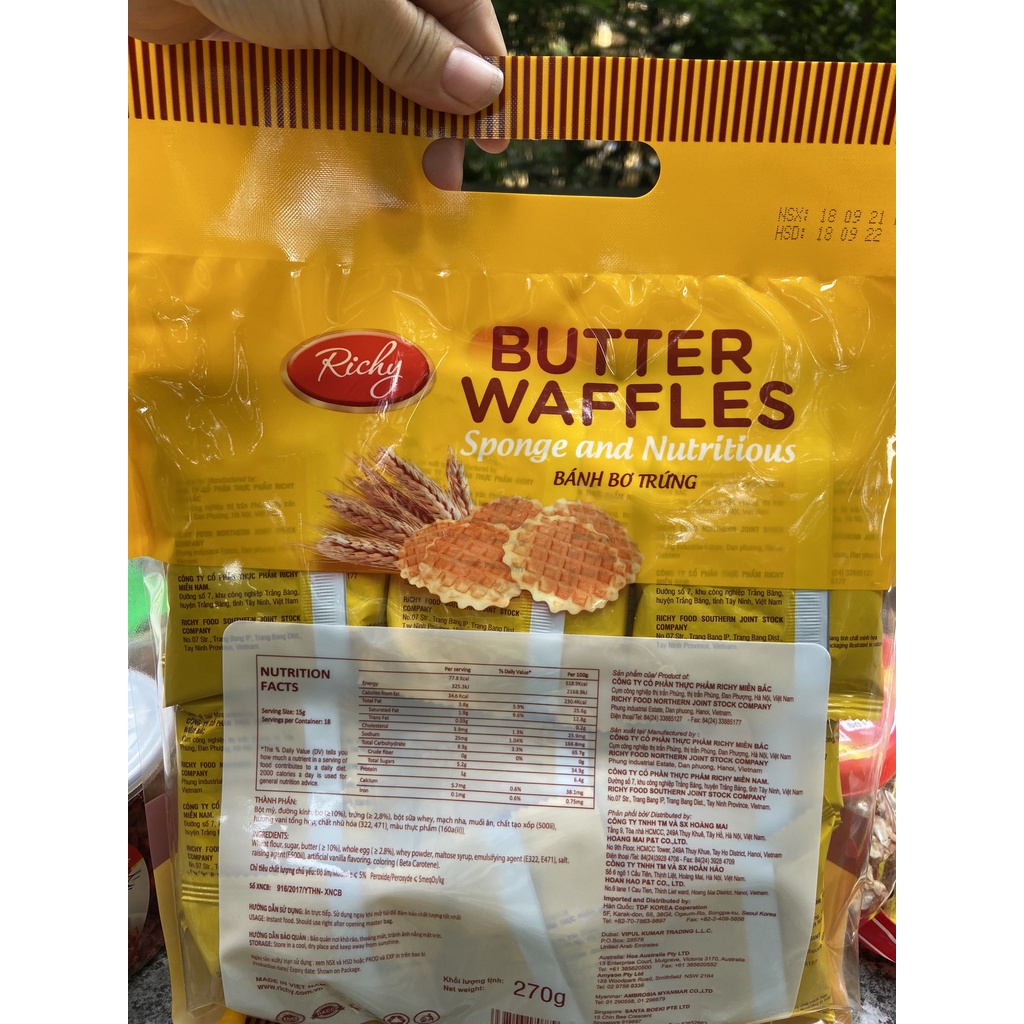 BÁNH BƠ TRỨNG BUTTER WAFFLES RICHY 270G- 18 gói