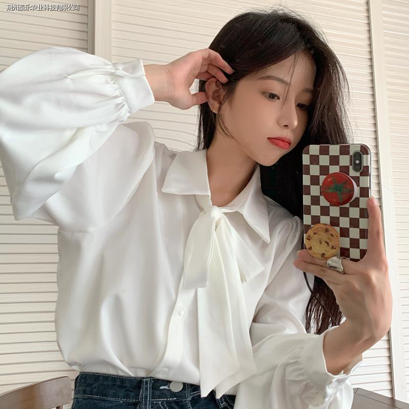 Áo sơ mi trắng tay phồng thắt nơ phong cách phương Tây thời trang mùa thu 2021