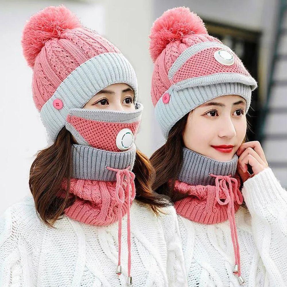 BORAG Mũ Len Kèm Khăn Choàng Cổ Giữ Ấm Mùa Đông