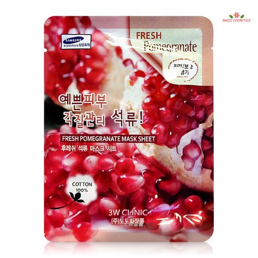[Mã giảm giá] Mặt nạ dưỡng trắng da chống lão hóa chiết xuất lựu 3W Clinic Fresh Pomegranate Mask Sheet